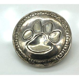 VINTAGE MJ Marie Jennifer dog paw/cat paw pendant/brooch/pin silver tone 1 1/2"